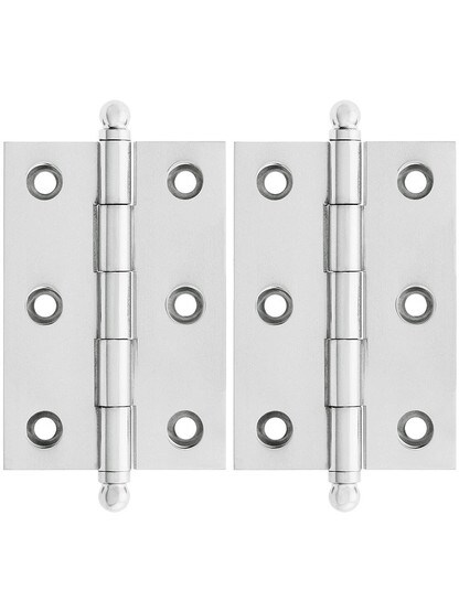 Premium Solid Brass Ball-Tip Cabinet Hinges Pair - 2 1/2 inch by 1 3/4 inch in Polished Chrome.